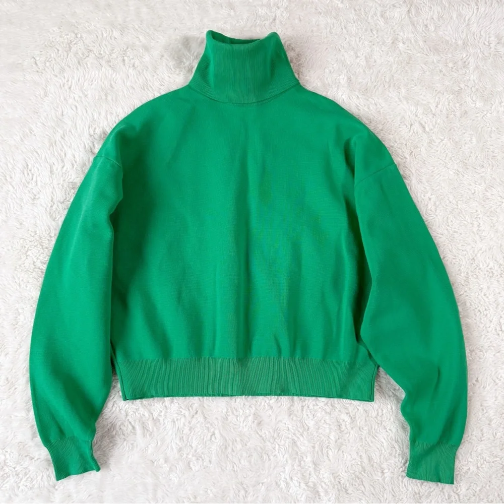 Zara Woman Green Oversized Knit Turtleneck Sweater SMALL Classic Preppy - Picture 2 of 6
